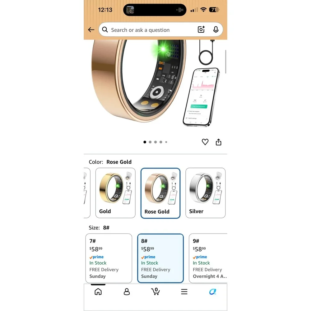 Generic Smart Health Tracker Ring Size 8 Rose Gold Heart Rate Sleep Monitor